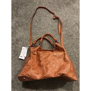 Isadora Of Florence Large Italian Leather Satchel Shoulder Bag Cognac